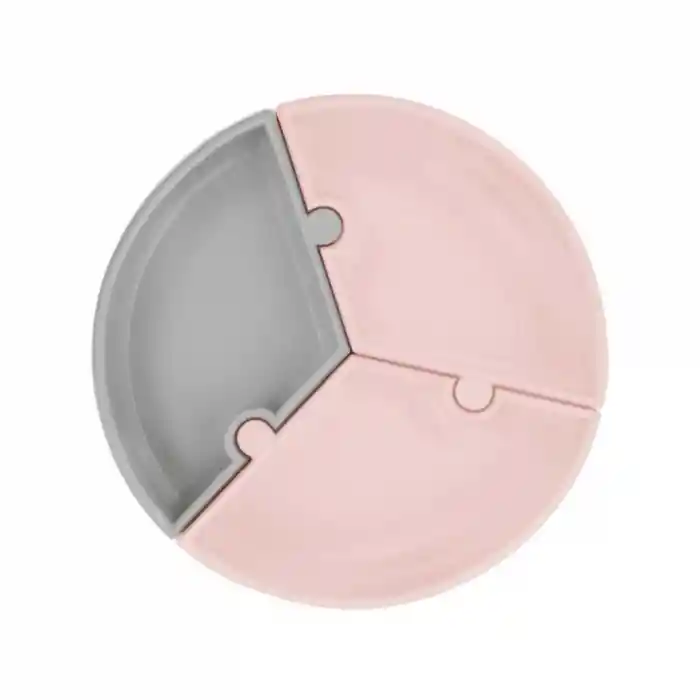  Puzzle Vakum Tabanlı Silikon Tabak Pinky Pink / Powder Grey