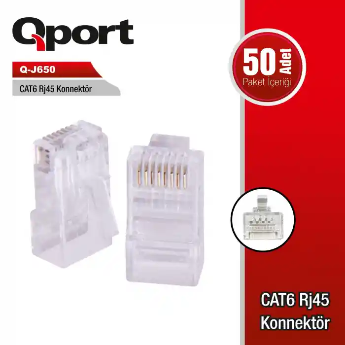 QPORT Q-J650 CAT6 RJ45 KONNEKTÖR 50Lİ