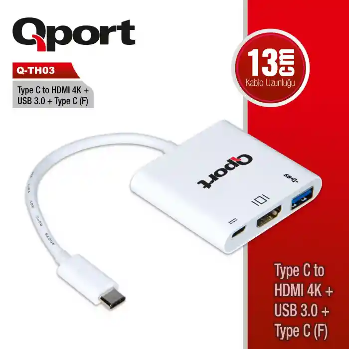 QPORT Q-TH03 TYPE-C TO HDMI/USB/TYPE-C ÇEVİRİCİ ADAPTÖR