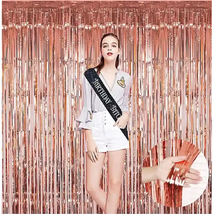 Rose Gold Püsküllü Kapı Perdesi - Parti, Bekarlığa Veda, Doğum Günü 1x2 m