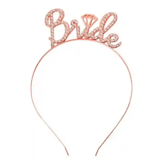 Rose Gold Renkli Taşlı “Bride” Gelin Tacı – El Yazısı Yazı Tipiyle