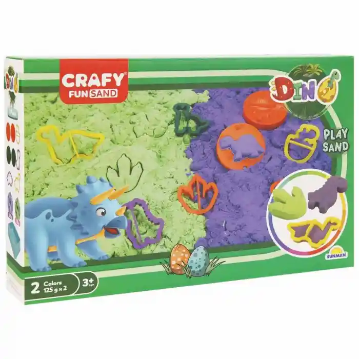 S02003618 OYUN KUM SET DINO 2X125GR.MOR/YŞL.11PRÇ