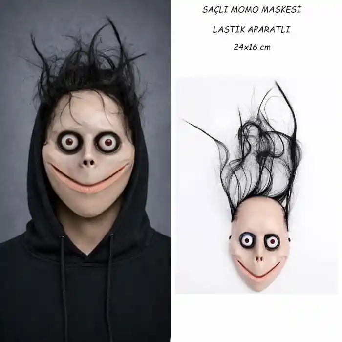 Saçlı Momo Korku Maskesi 24x16 cm