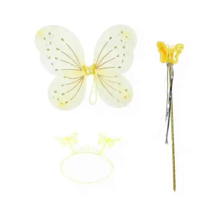 Sarı Kelebek Erkek-Kız Seti – 50 cm Kelebek Kanadı, Taç ve Asa