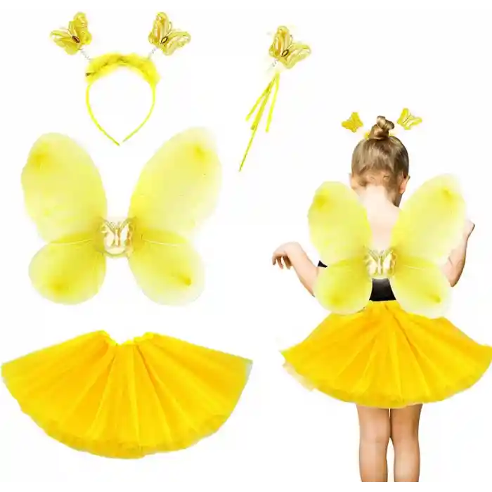 Sarı Kelebek Kostümü Çocuk  Seti 4 Parça NessiWorld