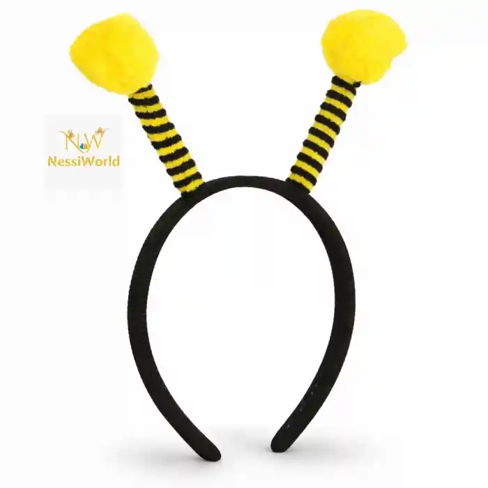 Sarı Siyah Arı Antenli Taç - Çocuk Arı Tacı Mega Ponponlu