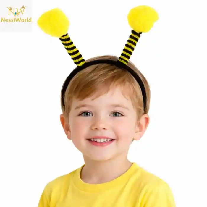 Sarı Siyah Arı Antenli Taç - Çocuk Arı Tacı Mega Ponponlu