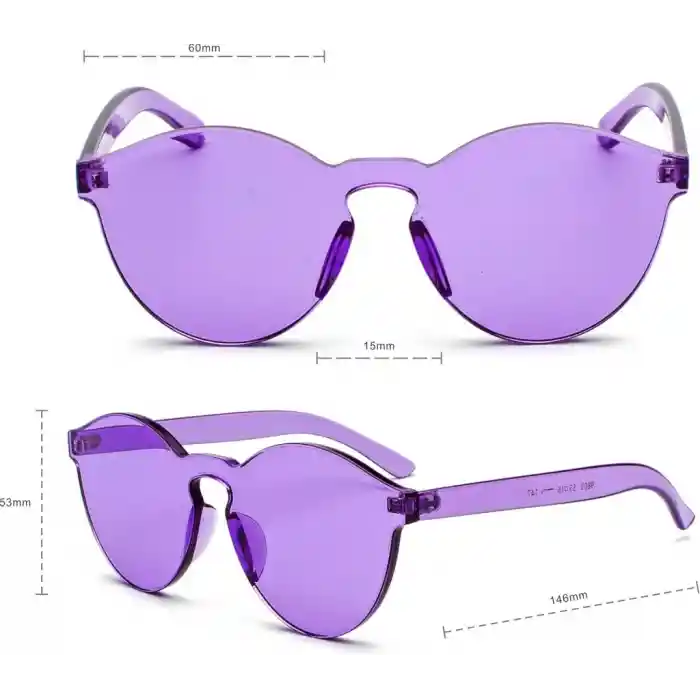 Sert Mika Oval Şekilli Çerçevesiz Mor Gözlük Retro Parti 5x14 cm