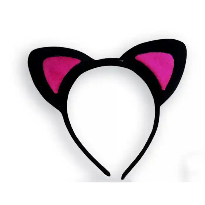 Sevimli Kedi Kulak Pofuduk Kedi Taç Siyah İçi Şeker Fuşya Renk 17x15 cm