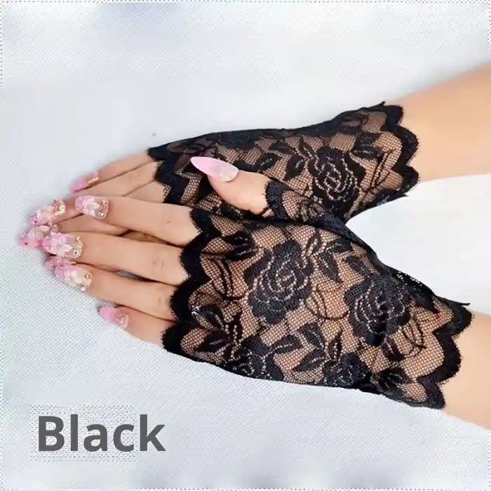 Siyah Dantel Parmaksız Kısa Eldiven