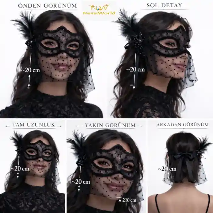 Siyah Dantel Tüllü Peçeli Parti Maskesi