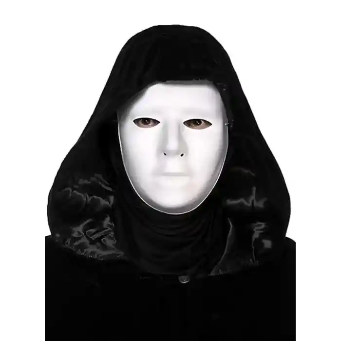 Siyah Kapüşonlu 120 cm Pelerin ve Beyaz Boyanabilir Tam Yüz Maske