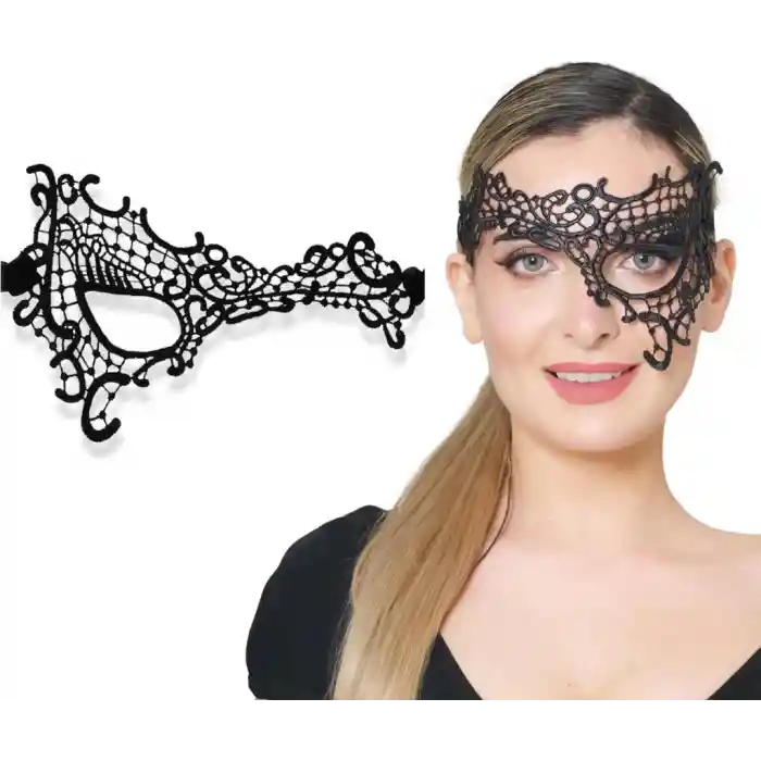 Siyah Renk Dantel Kesim Dantel İşlemeli Balo Parti Maskesi 13 No