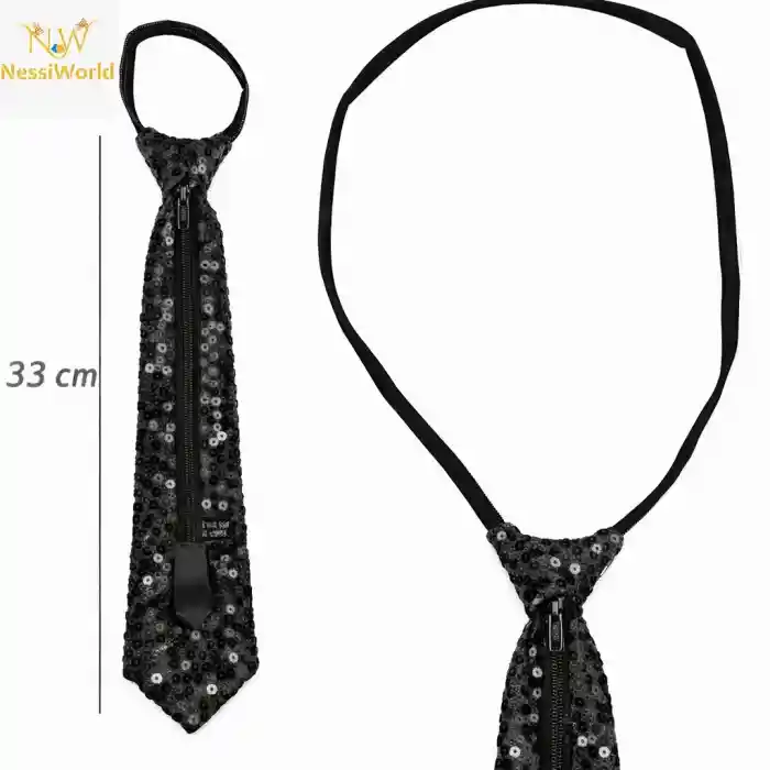 Siyah Renk Pul Payetli Işıltılı Parti Kravatı 33 cm