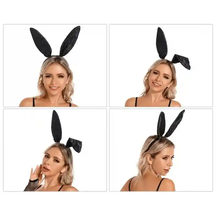 Siyah Renk Saten Kaplama Şekil Verilebilir Tavşan Kulak Taç 35x11 cm