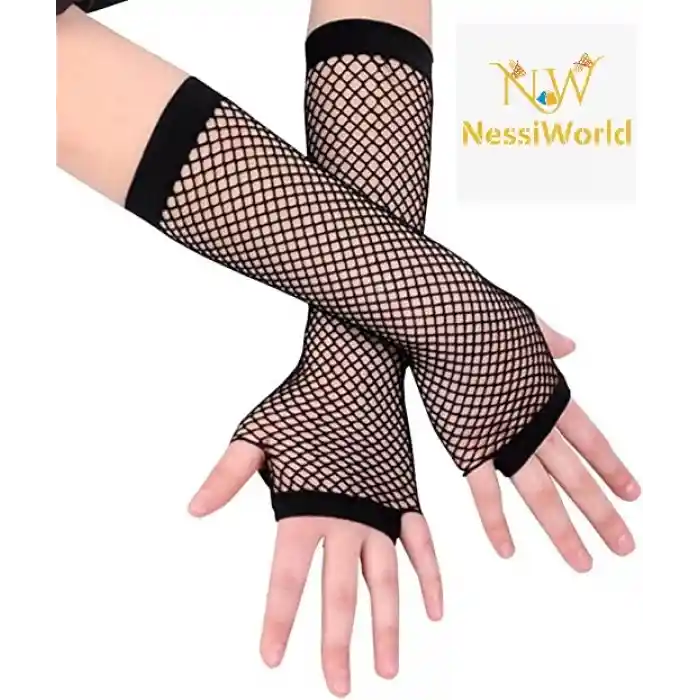 Siyah Renk Uzun File Eldiven - Örgü Eldiven Siyah Renk