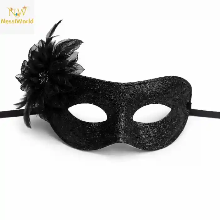 Siyah Simli Tüylü Balo Maskesi – Kadın Parti & Maskeli Balo Maskesi