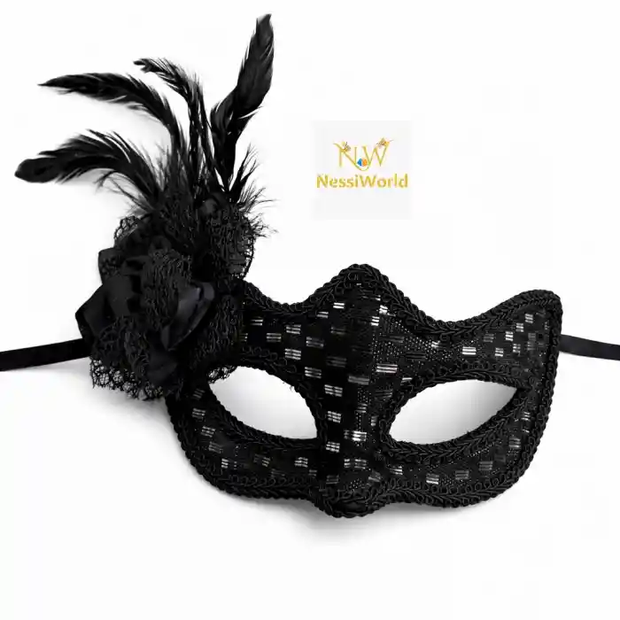Siyah Tüylü Balo Maskesi Kadın Parti Aksesuarı