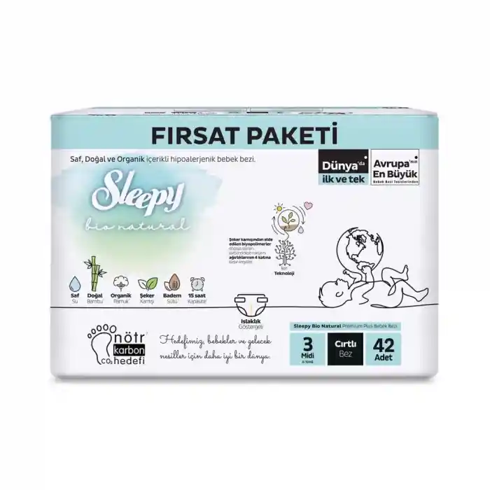 Bio Natural Bebek Bezi Fırsat Paketi 3 Beden 42 Adet