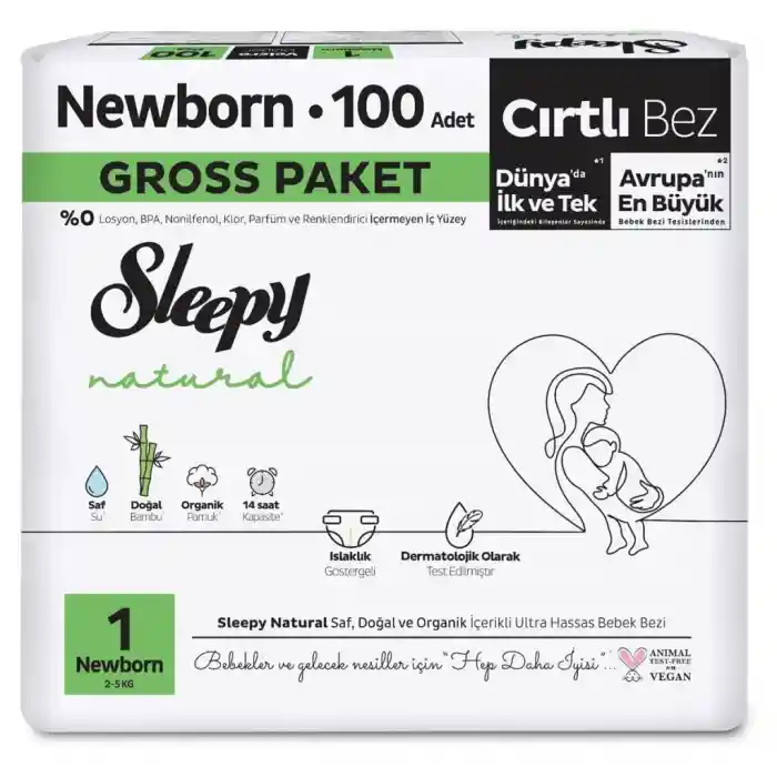 NessiWorld Natural Bebek Bezi Gross Paket 1 Beden 2-5 Kg 100 Adet