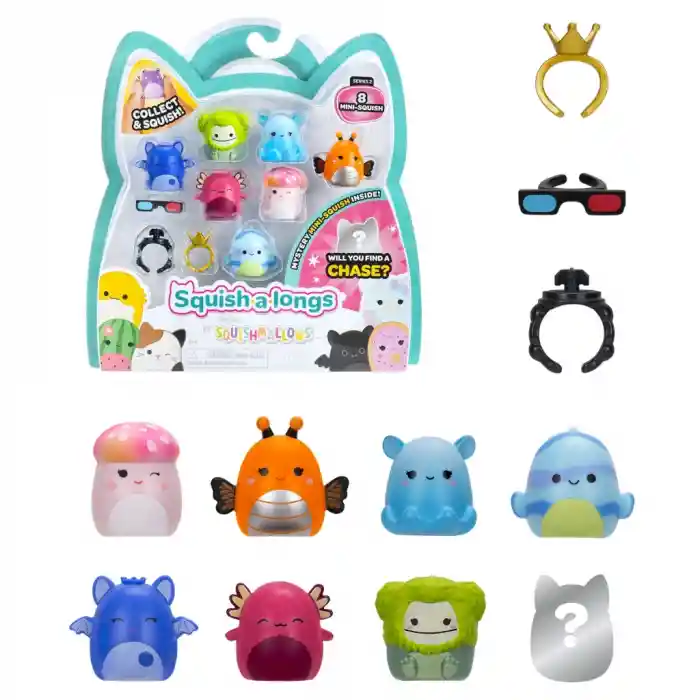 Squish-a-longs 8 Figür + Yüzük Set Seri 2 Asorti