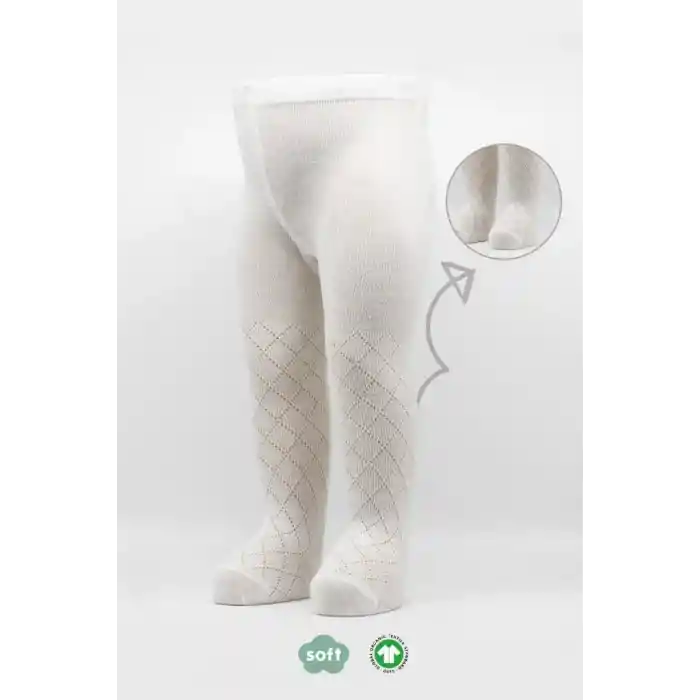Tekli Ekose Kabartma Penye Külotlu Çorap BS50105 Ekru