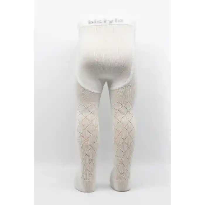 Tekli Ekose Kabartma Penye Külotlu Çorap BS50105 Ekru