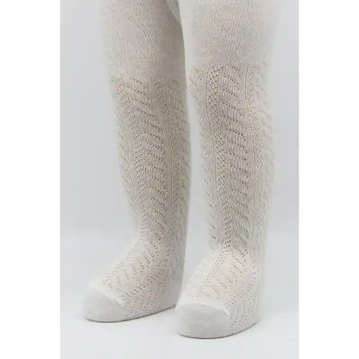 Tekli Zikzak Kabartma Penye Külotlu Çorap BS50108 Ekru
