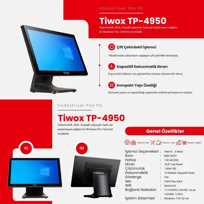 TIWOX TP-4950 I5 8GB RAM 128GB SSD 18.5 ENDÜSTRİYEL POS PC