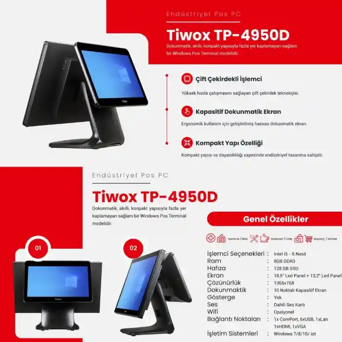 TIWOX TP-4950D I5 8GB RAM 128GB SSD 18.5   13.3 2.EKRAN ENDÜSTRİYEL POS PC