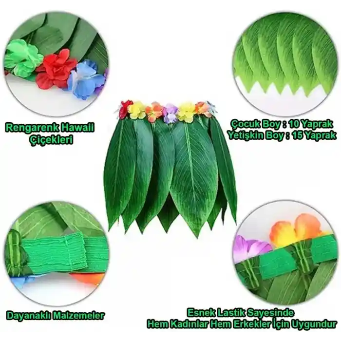 Tropikal Esintili Hawaii Yapraklı Parti Eteği Çocuk Boy