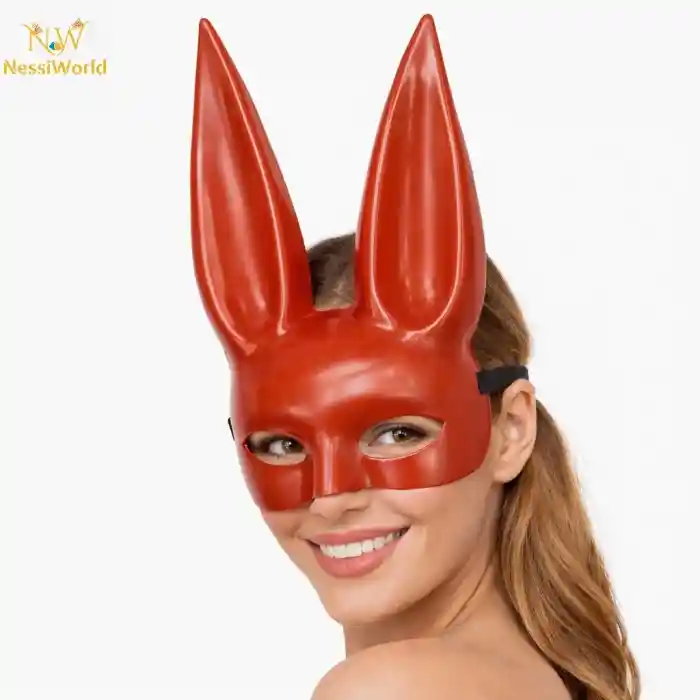 Uzun Kulaklı Kırmızı Lüks Tavşan Maskesi