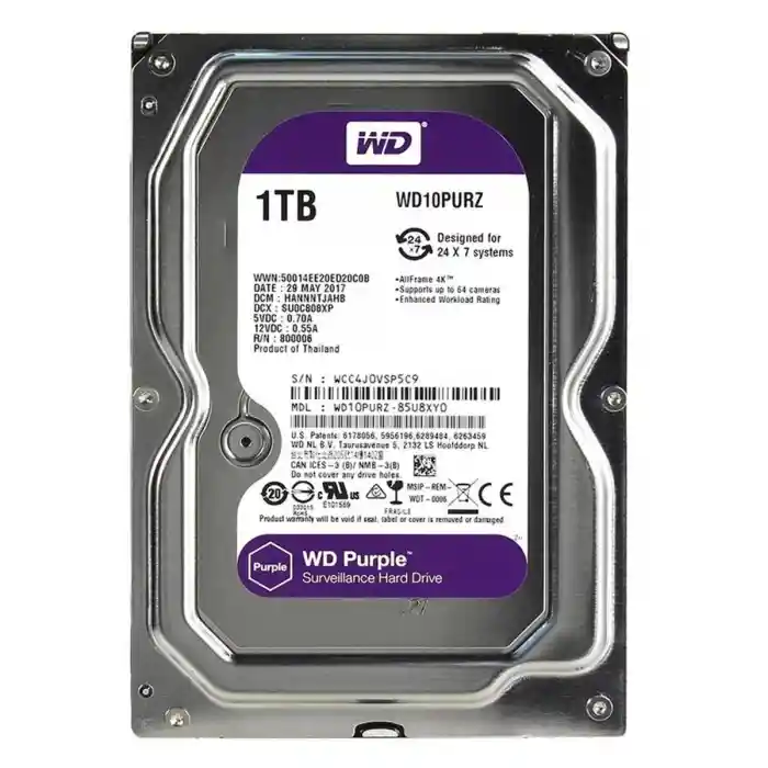 WD PURPLE 1TB 5400RPM 64MB SATA3 WD10PURZ 7/24 HDD