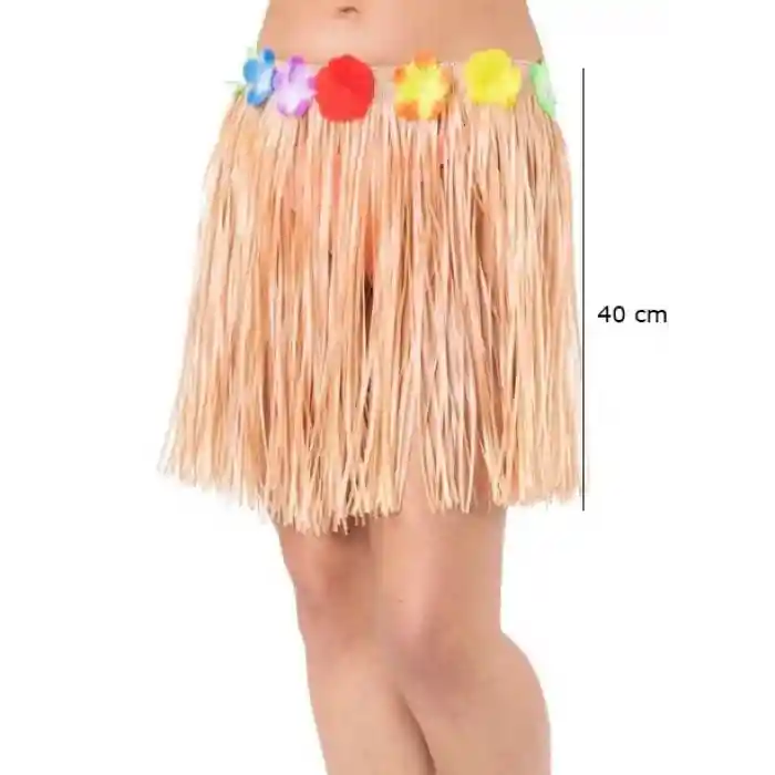 Yetişkin ve Çocuk Uyumlu Saman Renk Püsküllü Hawaii Luau Hula Etek 40
