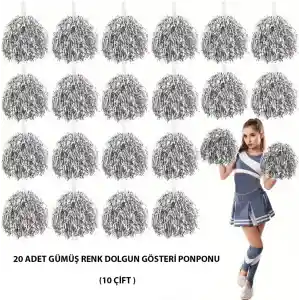 10 Çift ( 20 Adet ) Gümüş Renk 23 Nisan 19 Mayıs 29 Ekim Okul Gösteri Ponponları