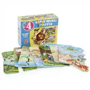 1481 Süper Renkli 4lü Puzzle - Hayvanlar / 8+12+16+24 Parça Puzzle