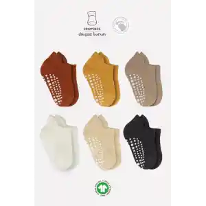 6Lı Sneakers Kaymaz Penye Çorap 20102 Toprak