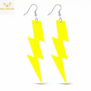 80’ler 90'lar Retro Neon Sarı Şimşek Küpe 10 cm