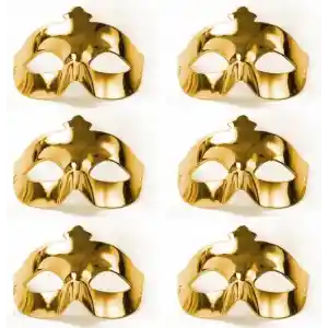 Altın Metalize Renk Düz Balo Parti Maskesi 6 Adet