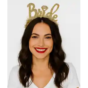 Altın Renk Bekarlığa Veda İtalik Yazı Alyanslı Bride Taç