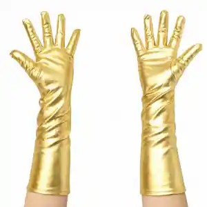 Altın Renk Dirsek Altı Lüks Saten Eldiven 40 cm