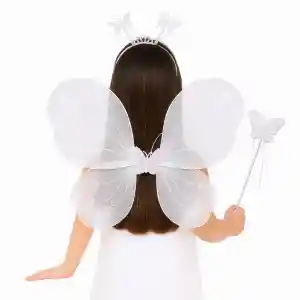 Beyaz Kelebek Kız Seti – 50 cm Kelebek Kanadı, Taç ve Asa