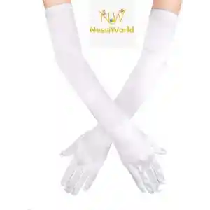 Beyaz Renk Dirseğe Kadar Uzun Kumaş Eldiven 40 cm
