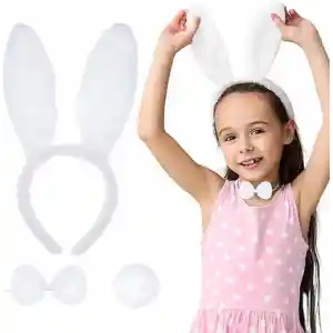 Beyaz Tavşan Kostüm Seti – Taç, Papyon, Kuyruk (12’li Paket)