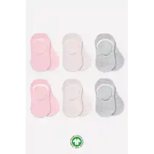 NessiWorld 6Lı Silikonlu Babet Penye Çorap BS30101B Pembe Ekru Gri