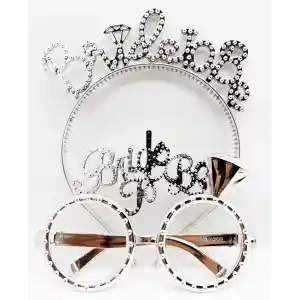 Bride To Be Yazılı Taç ve Bride To Be Yazılı GözlüK Seti Gümüş Renk NessiWorld