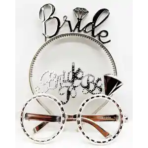 Bride Yazılı Taç ve Bride To Be Yazılı Gözlü  Seti Gümüş Renk NessiWorld