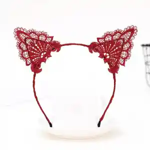 Dantelli Kırmızı Kedi Tacı - Vintage Tarz Dantel Kedi Kulak