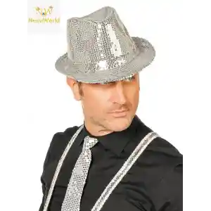Disko Star Gümüş Payetli Fötr Şapka Yetişkin Boy