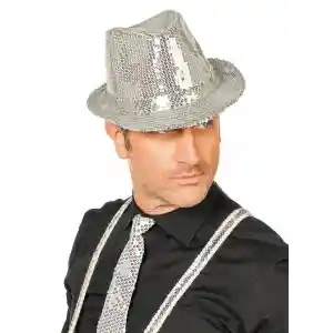 Disko Star Gümüş Payetli Fötr Şapka Yetişkin Boy
